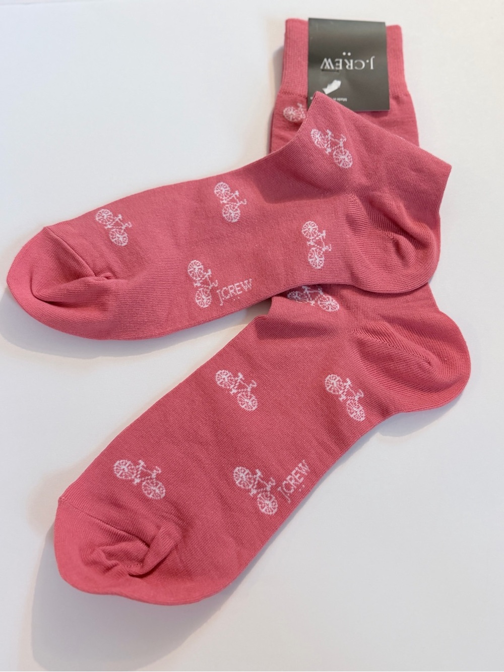J.Crew Mens Pink Bicycle Print Crew Socks BZ381 One Size Cotton Blend New